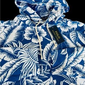 Polo Ralph Lauren Blue Floral Cotton Hoodie Size Large $148